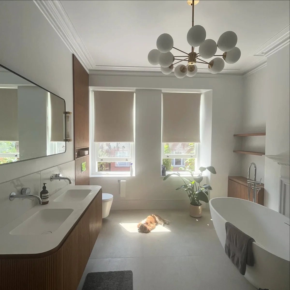 Bathroom with meraki globe chandelier