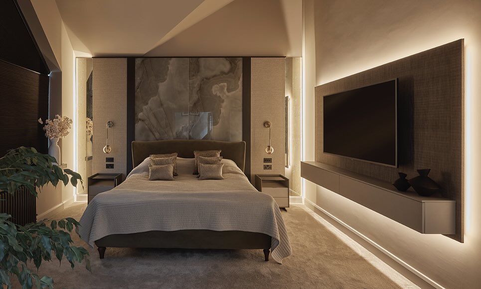 Luxury bedroom with meraki pendant wall lights