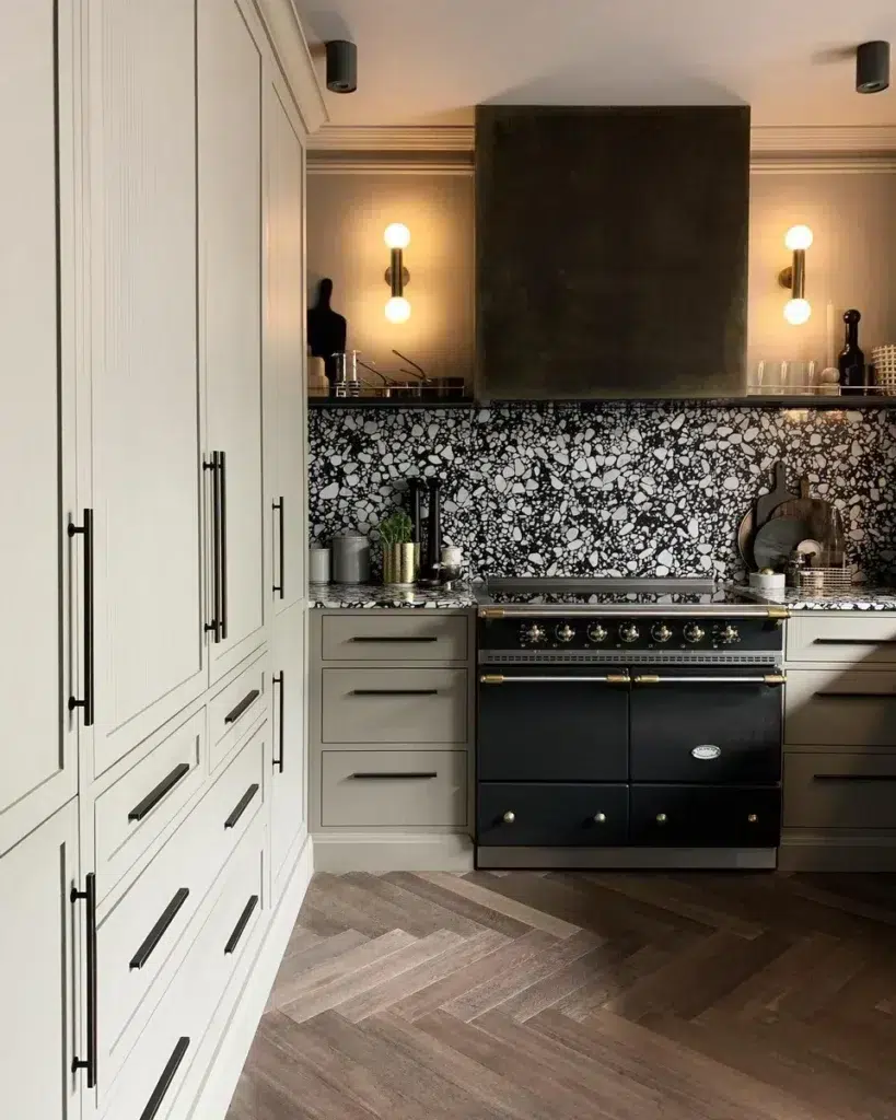 meraki. brass handles in a kitchen by Little Edwardian