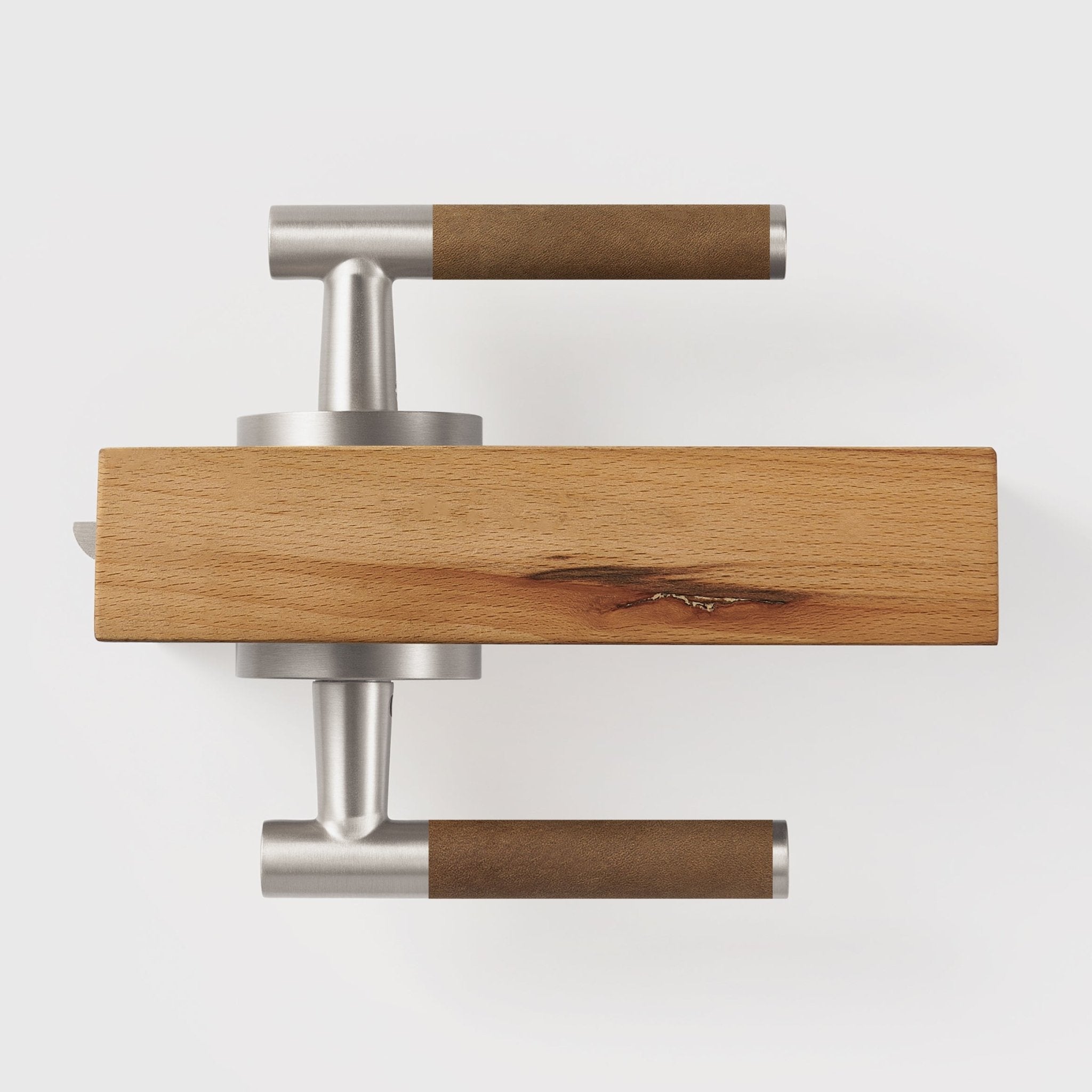 BEETHAM Solid Brass & Leather Lever Door Handles in Satin Nickel